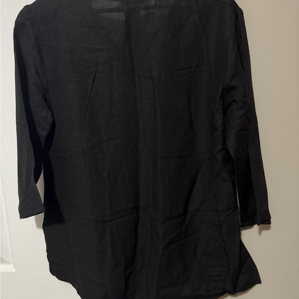 Premise Black Linen Blend Tunic Top with White Crochet Neckline~ Size Medium - Picture 5 of 5
